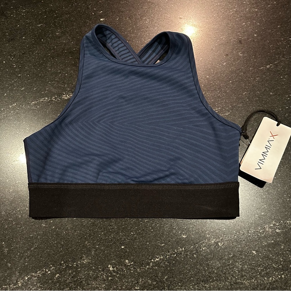 VIMIA X Shield Bralette High Neck Cross Back‎ Sports Bra Navy Blue Black …